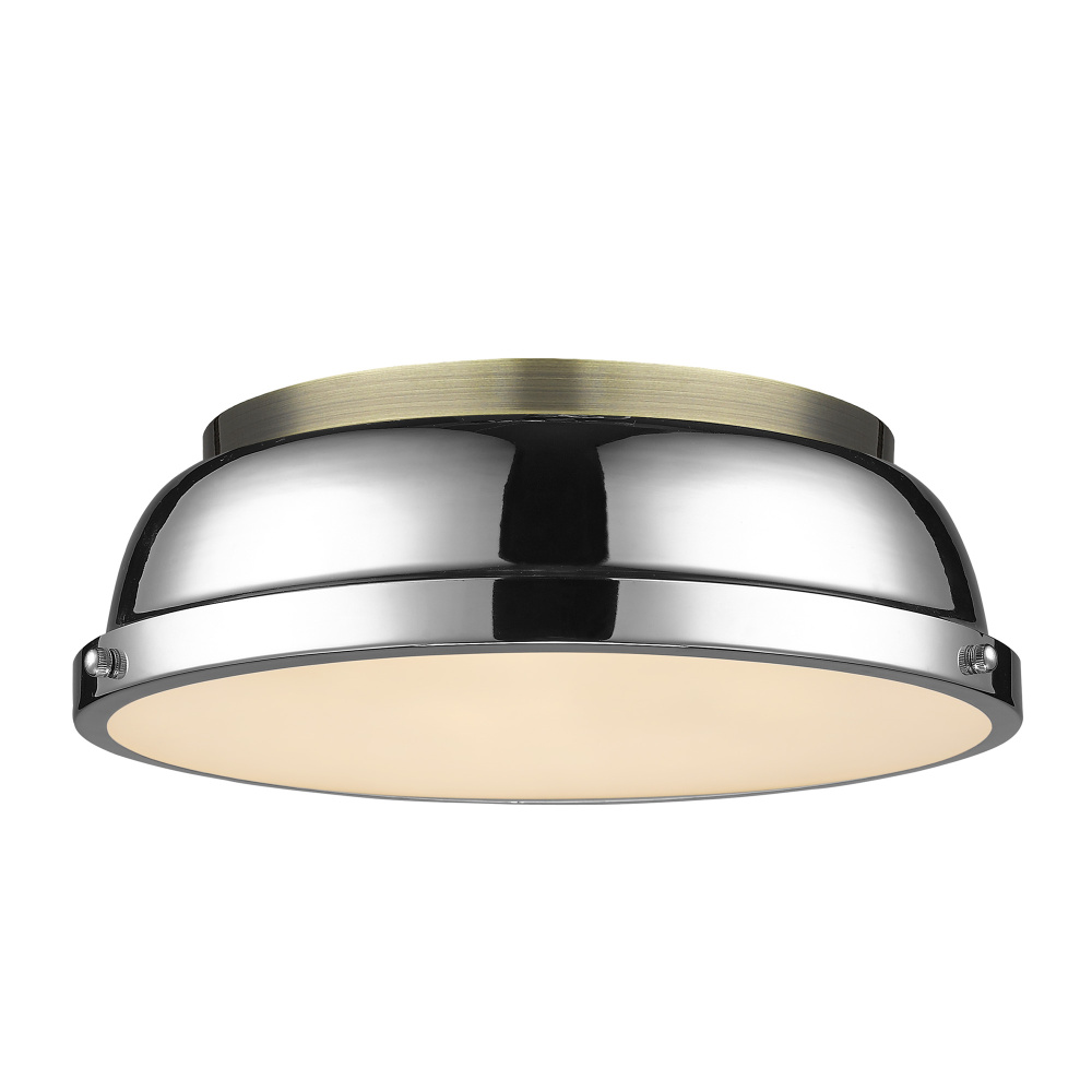 Yep by Golden Lighting Duncan 2-light Flush Mount in Aged Brass and Chrome shade